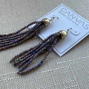 Canvas Earrings Gold Tone Faceted Beaded Tassel Drops Hook Women Ear Jewelry